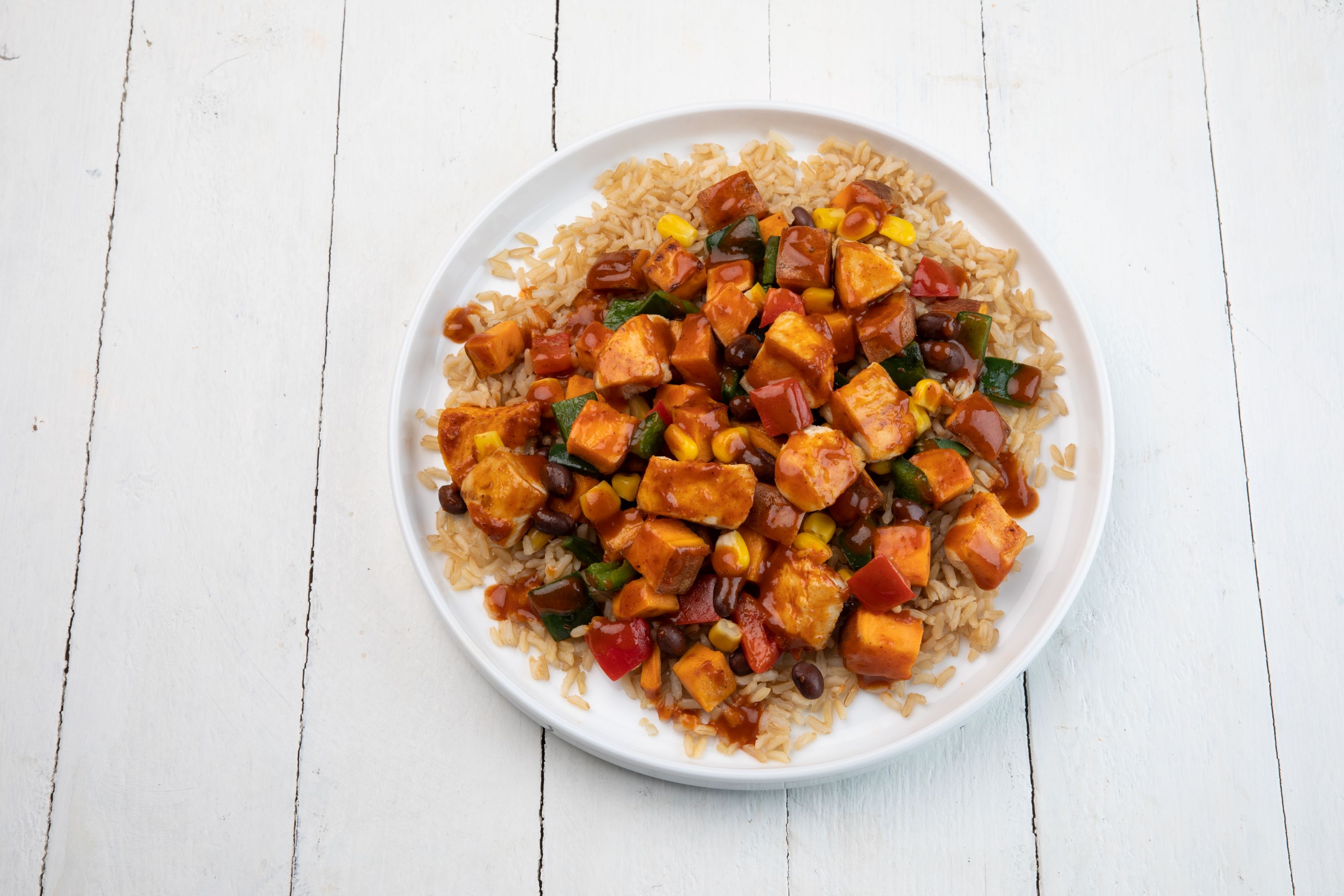 Southwestern Style Chicken, Vegetable Hash & Rice
